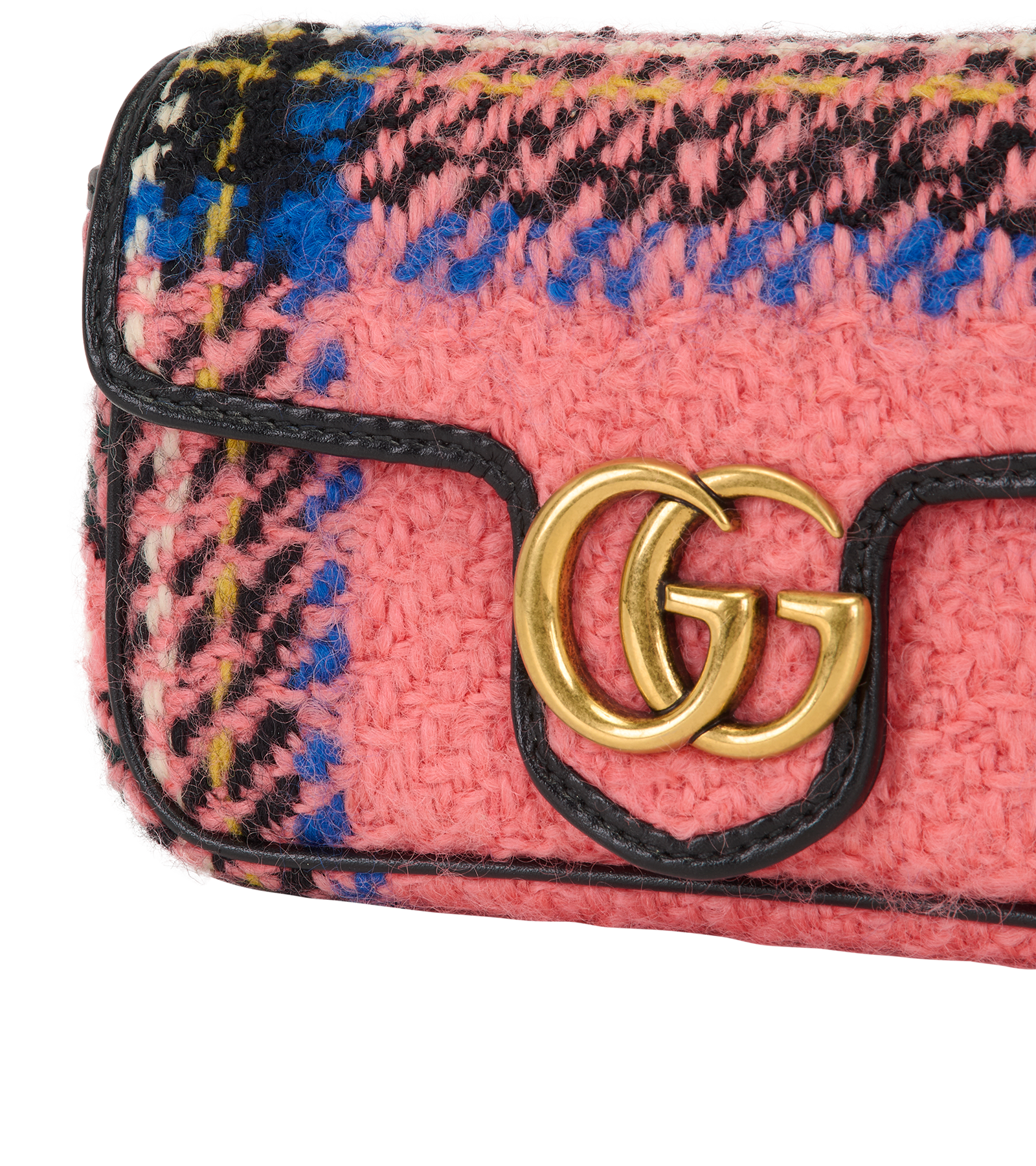 Tweed Mini Marmont, &pound;595, Handbags, Blue/Pink, Fabric/Leather/Tweed, Other view